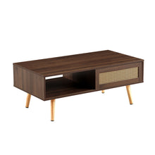 Load image into Gallery viewer, 41.34" Rattan Coffee Table, Sliding Door For Storage, Solid Wood Legs, Modern Table For Living Room
