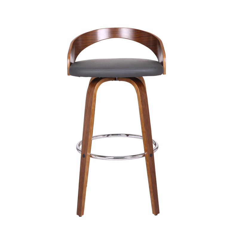 Faux Leather And Iron Low Back Bar Height Swivel Bar Chair - Gray And Brown