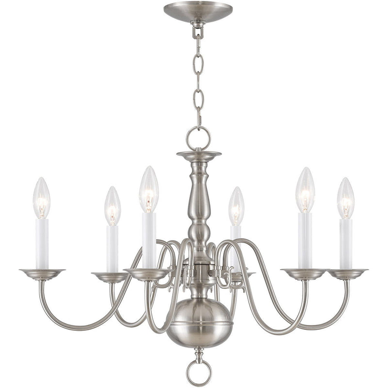 18" Six-Light Dimmable Chandelier With Shades - Nickel