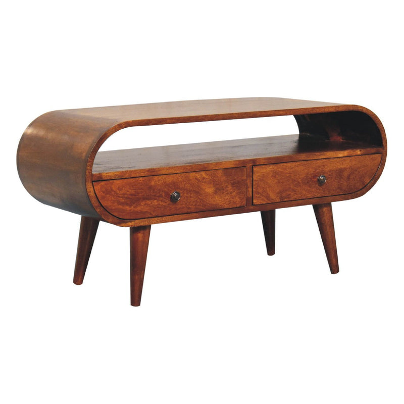Solid Wood Enclosed Open Storage TV Stand (727850) - Brown