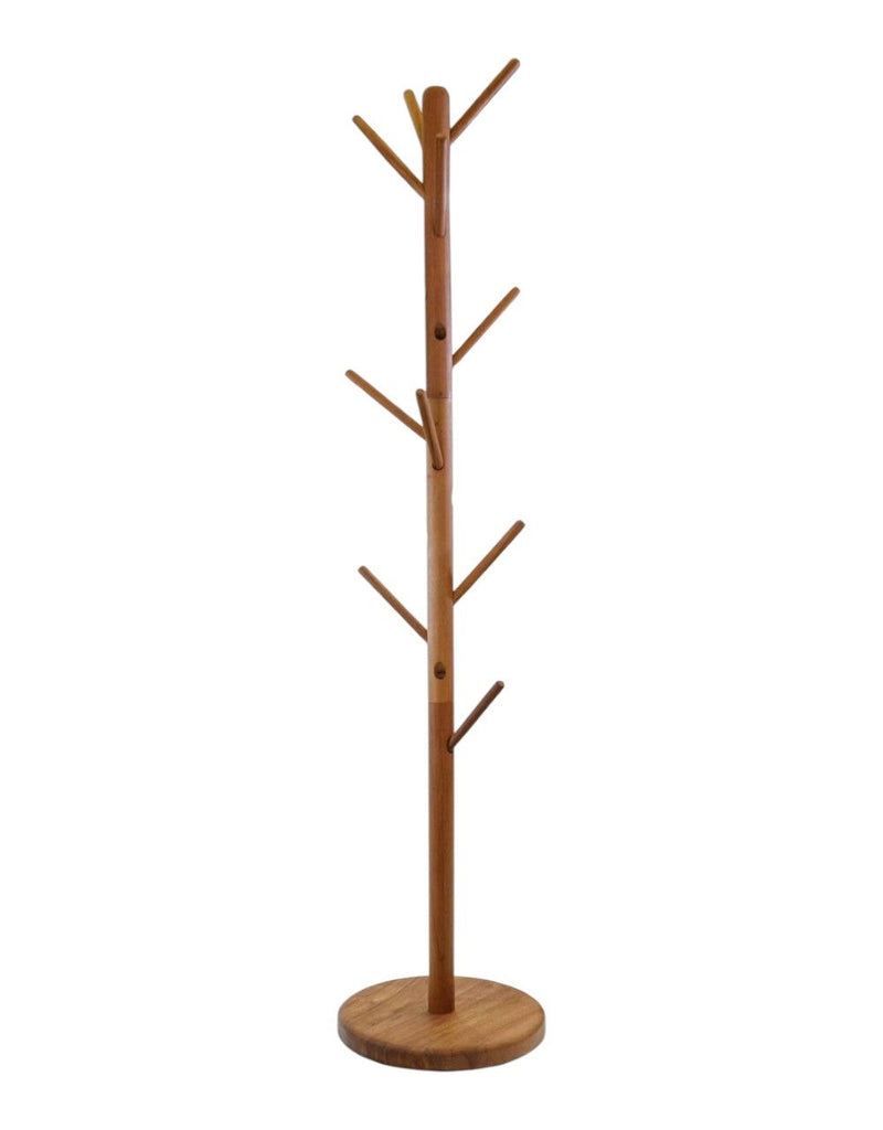 Solid Wood Ten Hook Freestanding Coat Rack - Brown