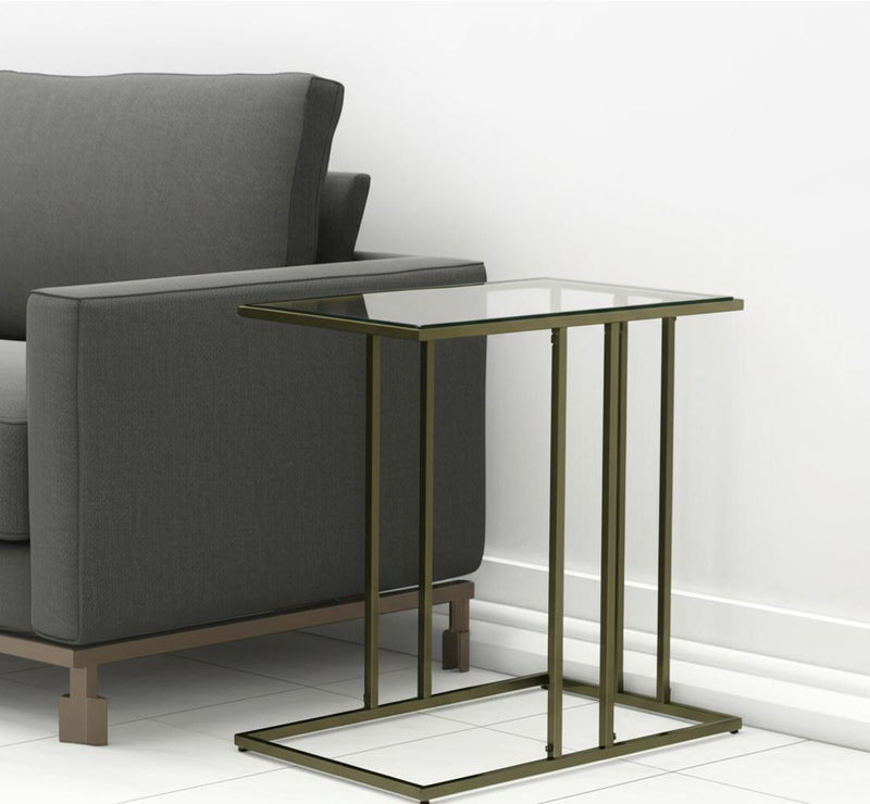 26" Clear And Glass And Iron Frame End Table - Antiqued Gold