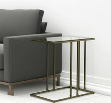 Load image into Gallery viewer, 26" Clear And Glass And Iron Frame End Table - Antiqued Gold
