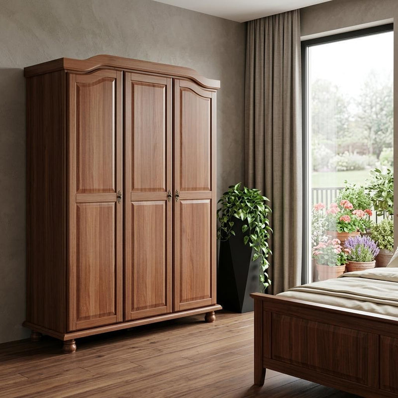 Solid Wood Three Door Combo Dresser - Coffee