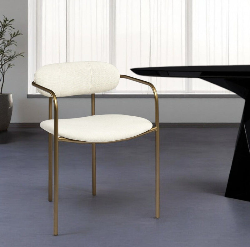 Modern Upholstered Fabric Open Back Dining Arm Chair - Cream