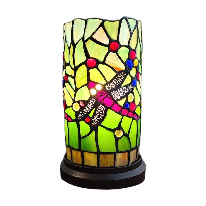 Dragonfly Stained Glass Accent Lamp - Green And Pink