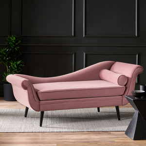 Auroral - Velvet Upholstered Chaise Lounge With Scrolled Arms And Tapered Legs