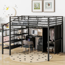 Load image into Gallery viewer, Full Size Loft Bed With Desk Set And Wardrobe - Black
