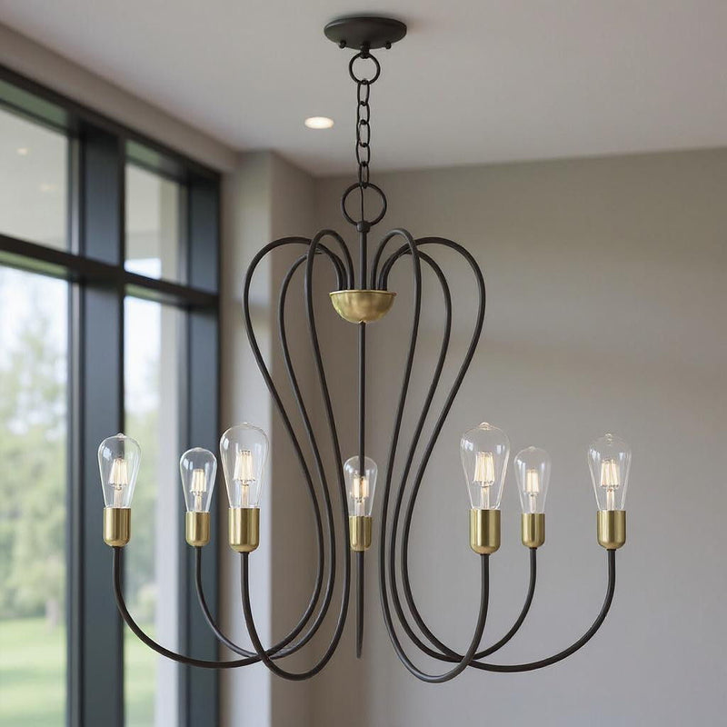 29" Seven Light Dimmable Chandelier With Shades - Bronze