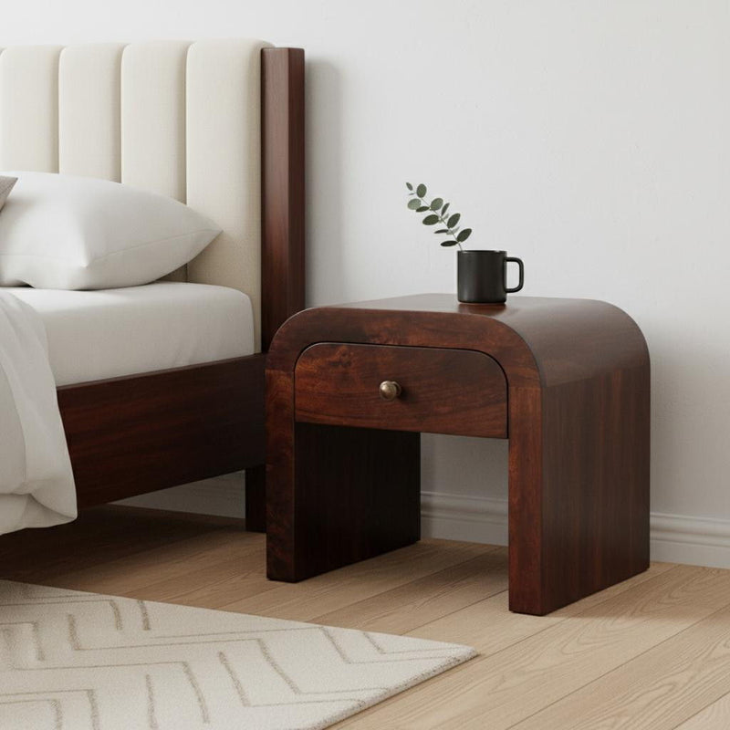 16" Solid Wood Round One Drawer Nightstand - Walnut