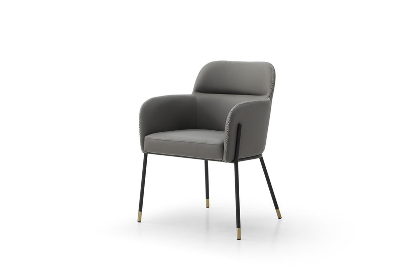 Faux Leather Upholstered Dining Arm Chair - Dark Gray / Black