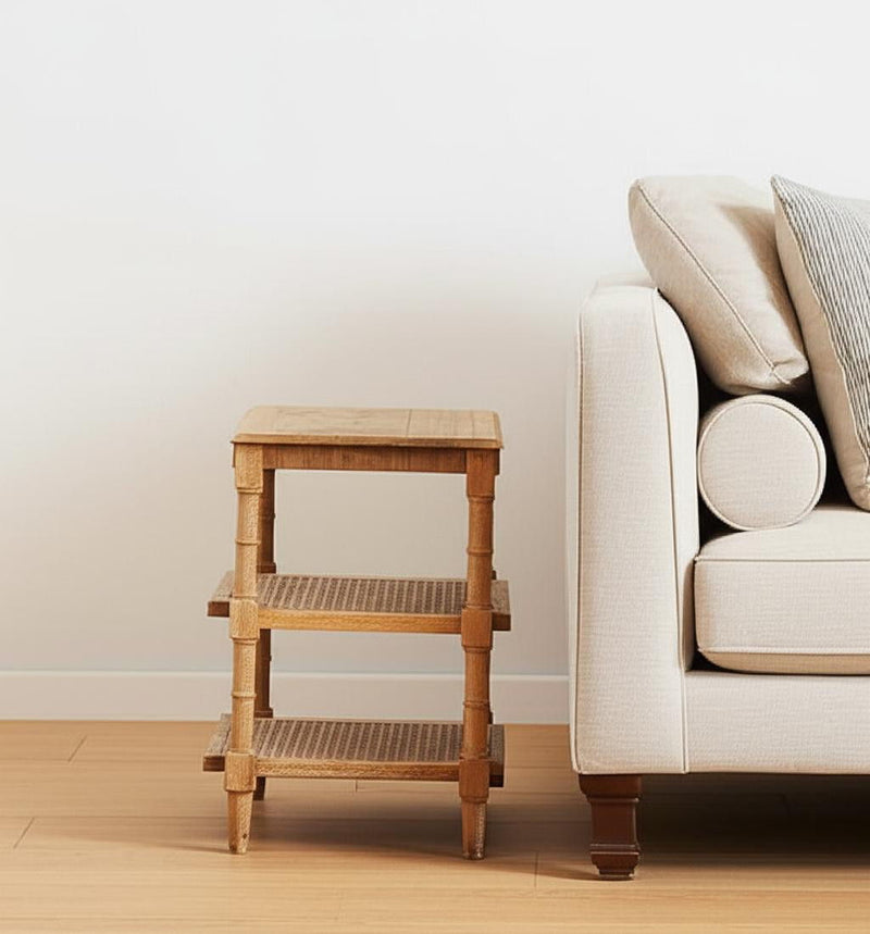 24" Solid Wood End Table With Two Shelves - Natural