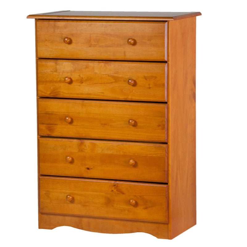 Solid Wood Five Drawer Dresser (760590) - Golden Brown