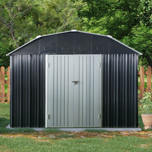 Load image into Gallery viewer, 10 Ft X 12 Ft Outdoor Metal Storage Shed With Arch Roof With Lockable Doors For Backyard Garden Patio Lawn - Black
