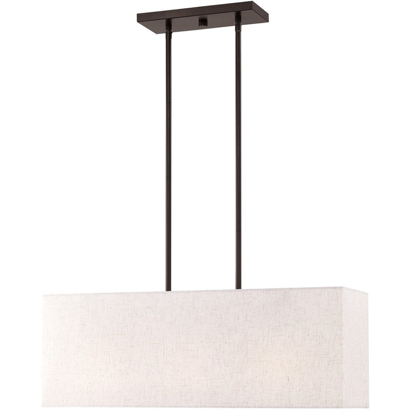 12" Three Light Metal Dimmable Chandelier With Shades - Bronze / Cream