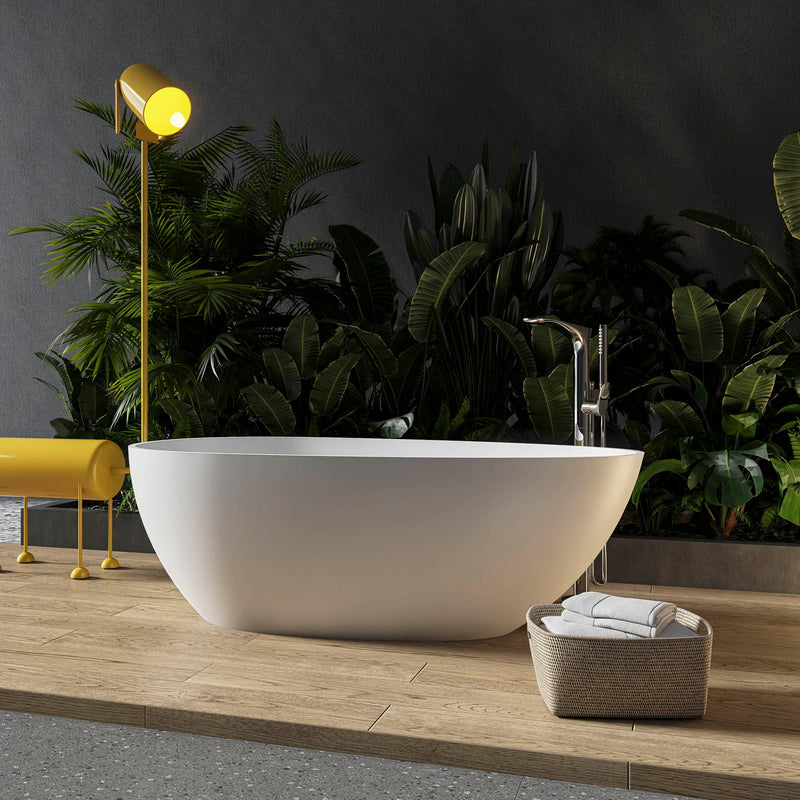 Solid Surface Stone Resin Freestanding Egg Shape Bathtub For The Bathroom - Matte White