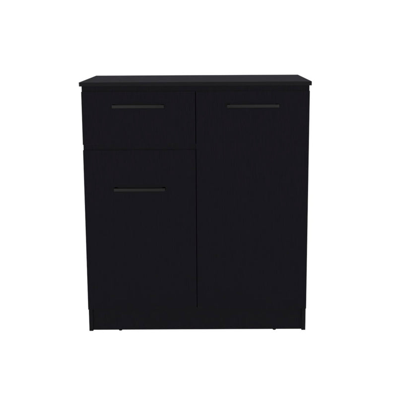 37" Wood Accent Cabinet With Two Doors And One Drawer - Black