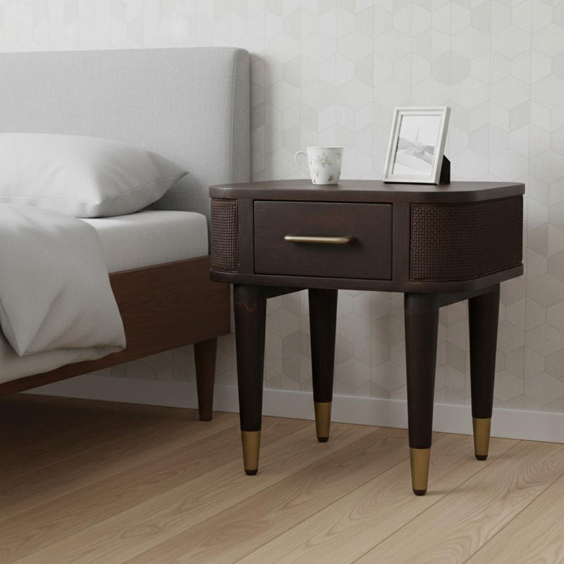 18" Solid Wood Round One Drawer Nightstand - Mocha