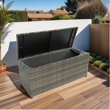 Load image into Gallery viewer, Outdoor Storage Box, 113 Gallon Wicker Patio Deck Boxes with Lid, Outdoor Cushion Storage for Kids Toys, Pillows, Towel Grey Wicker
