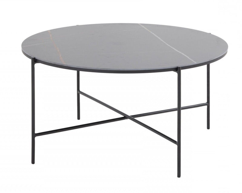 Modern Ceramic Round Coffee Table - Black