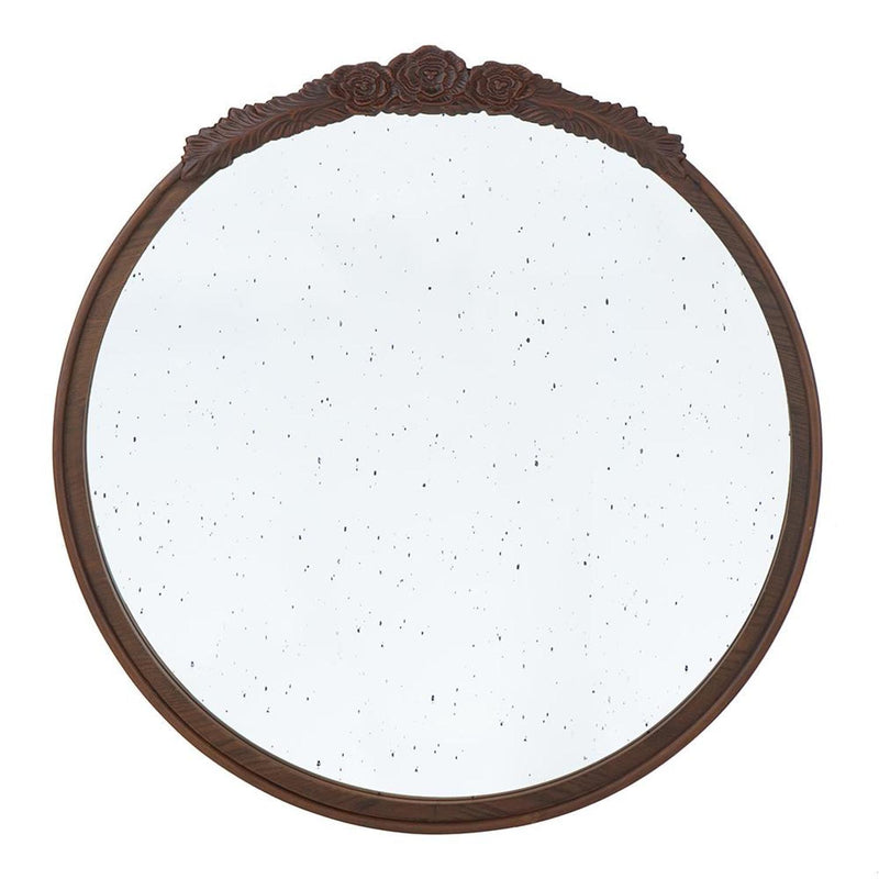 30" Crowned Top Antiqued Glass Framed Accent Mirror - Brown