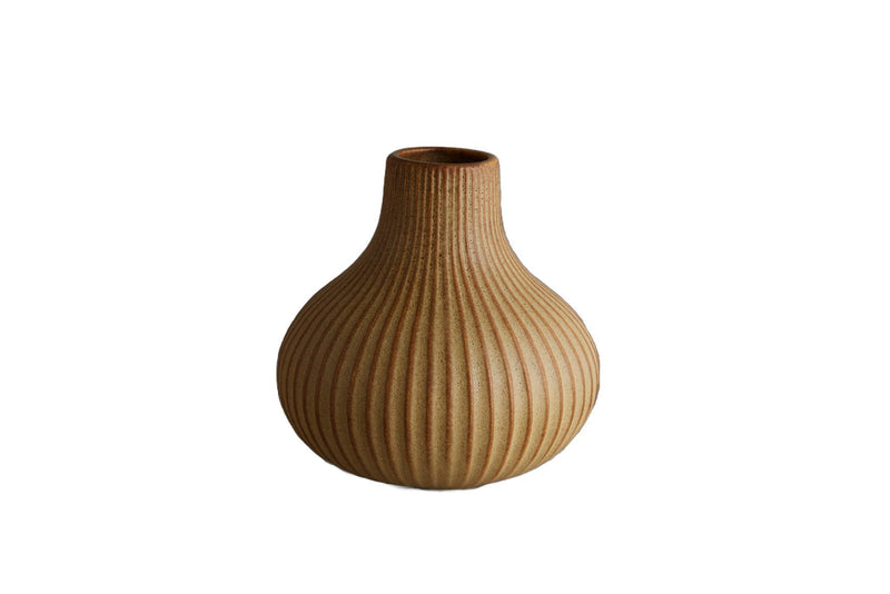 Ribbed Ceramic Tapered Table Vase - Sand