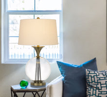 Load image into Gallery viewer, Metal Globe Table Lamp With White Empire Shade - Bronze
