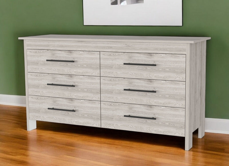 Six Drawer Double Dresser - Light Gray