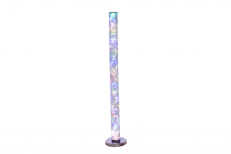 Steel LED Column Floor Lamp With Clear Drum Shade - Silver