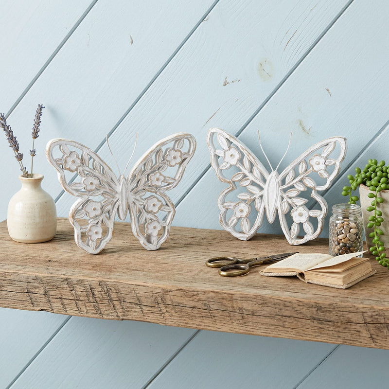Poly Butterfly Tabletop Sculptures (Set of 2) - White / White