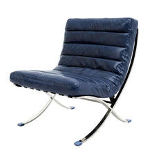 Load image into Gallery viewer, Tufted Leather Upholstered Folding Lounge Chair - Blue / Silver

