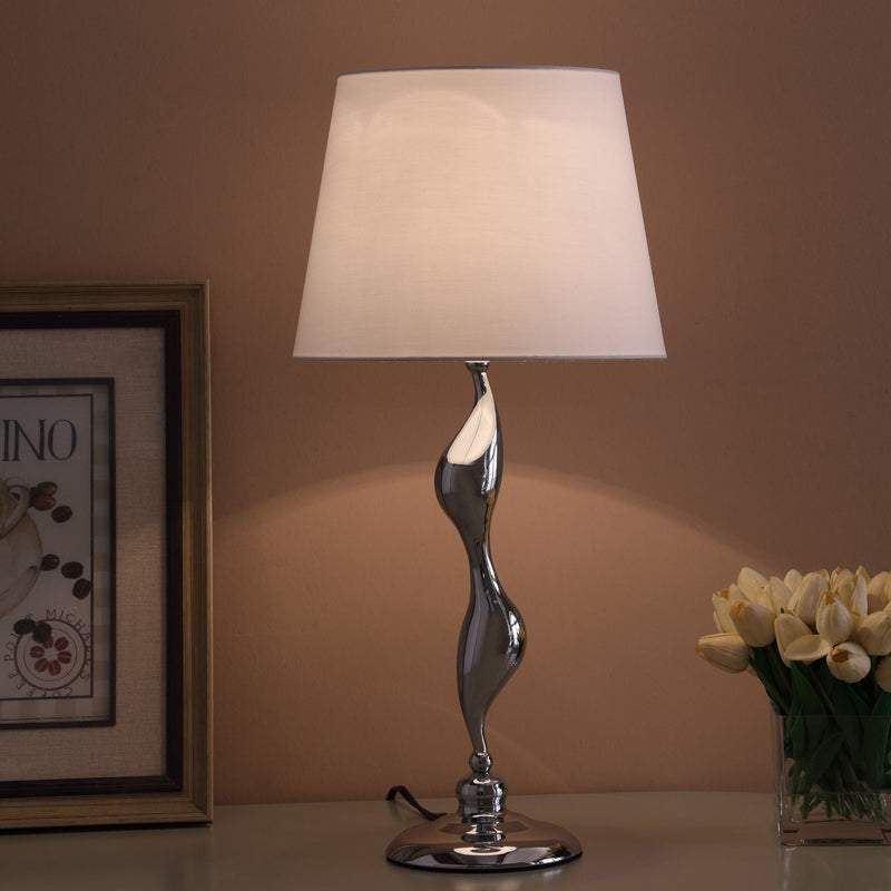 24" x 12" x 12" Bedside Table Lamp With White Empire Shade - Silver