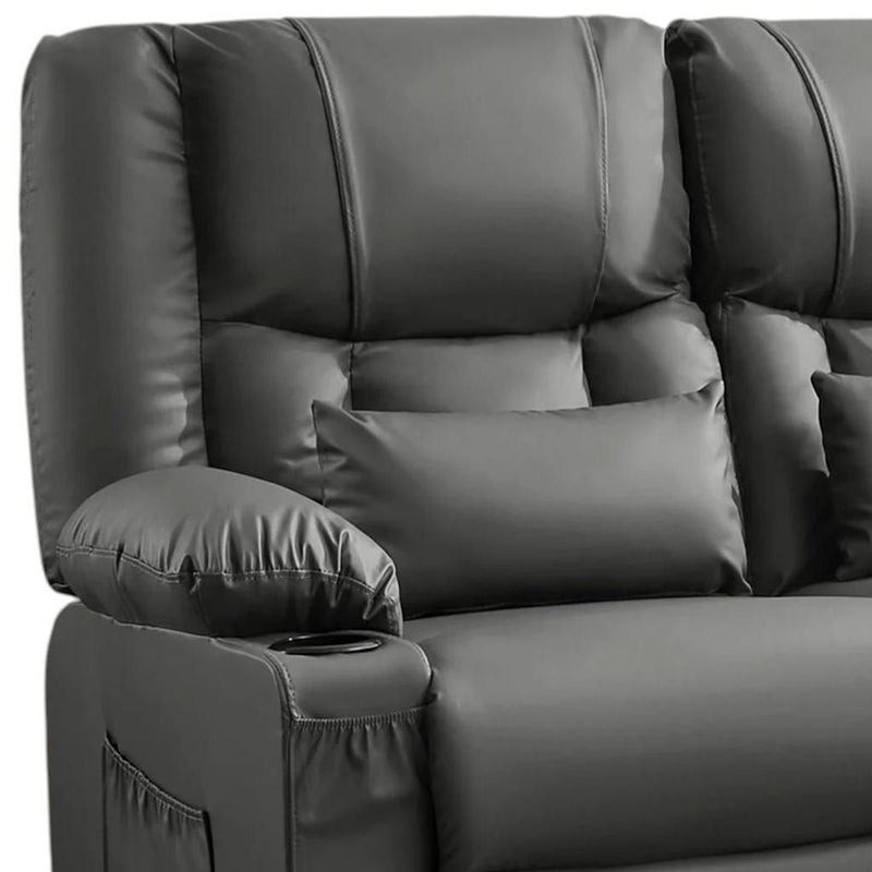 Faux Leather Manual Reclining Loveseat With Storage Toss Pillows - Gray