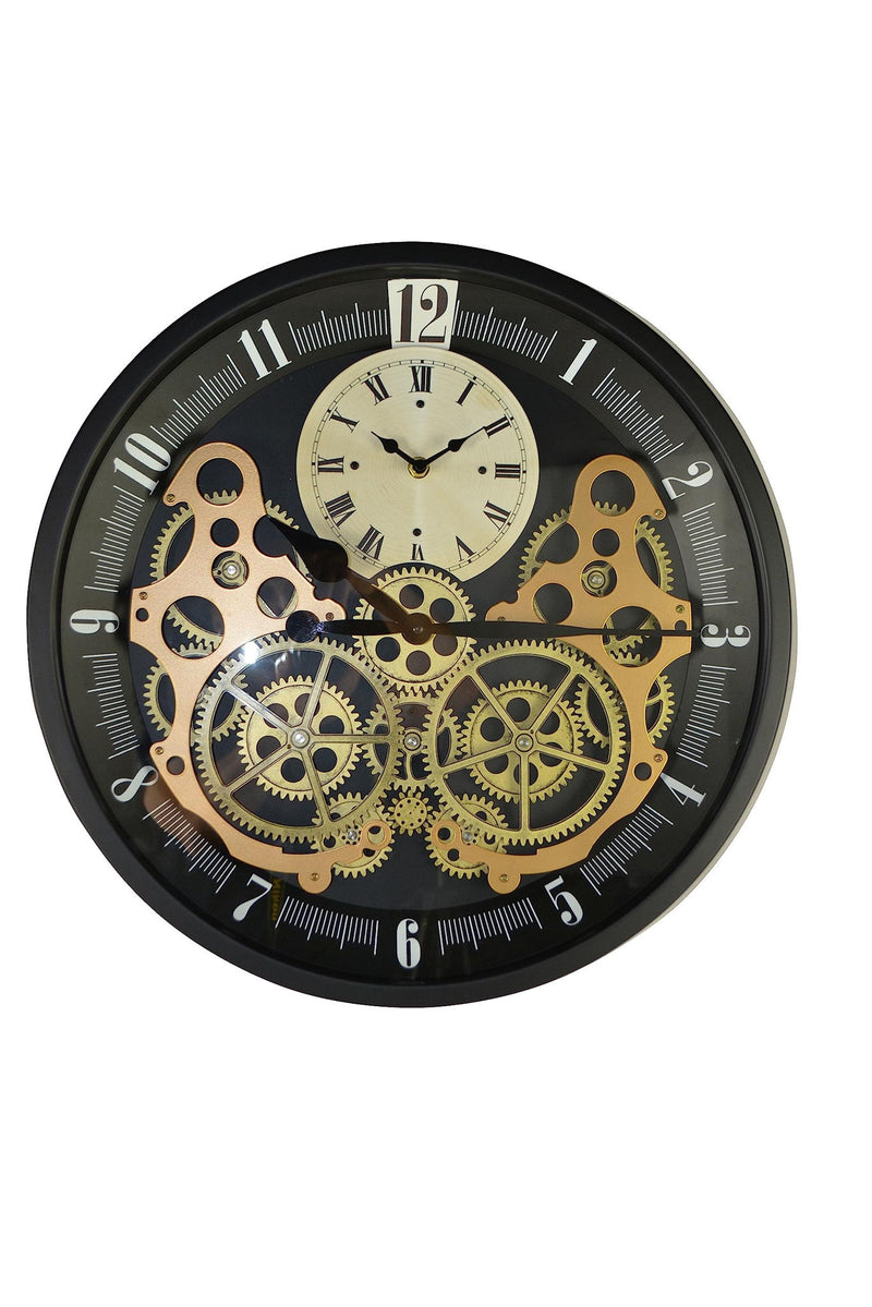 Silent Skeleton Exposed Gear Round Wall Clock - Black / Gold / White