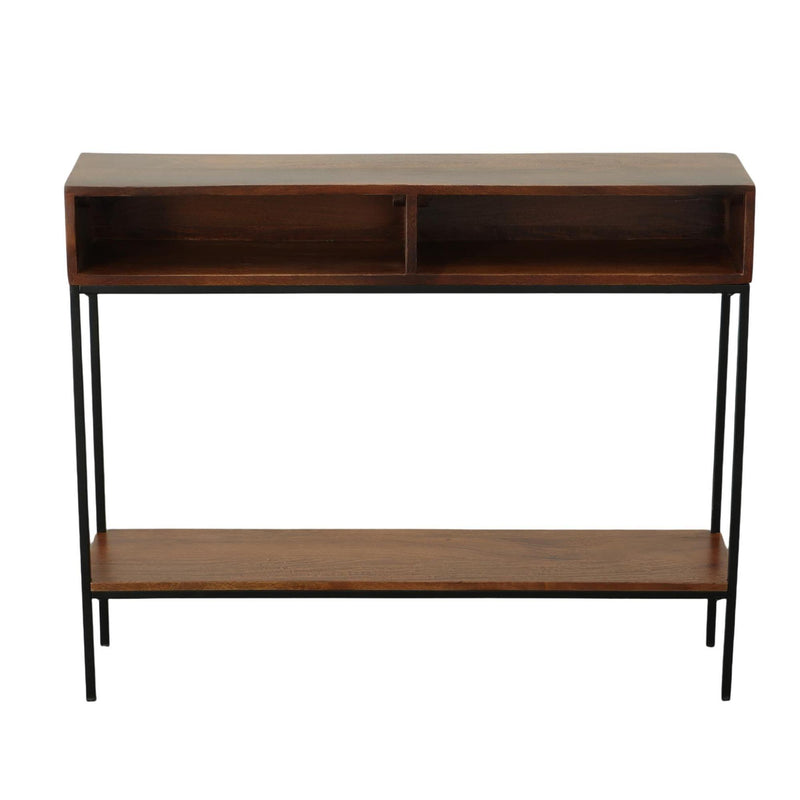 And Black Solid Wood And Iron Console Table With Shelf - Chestnut