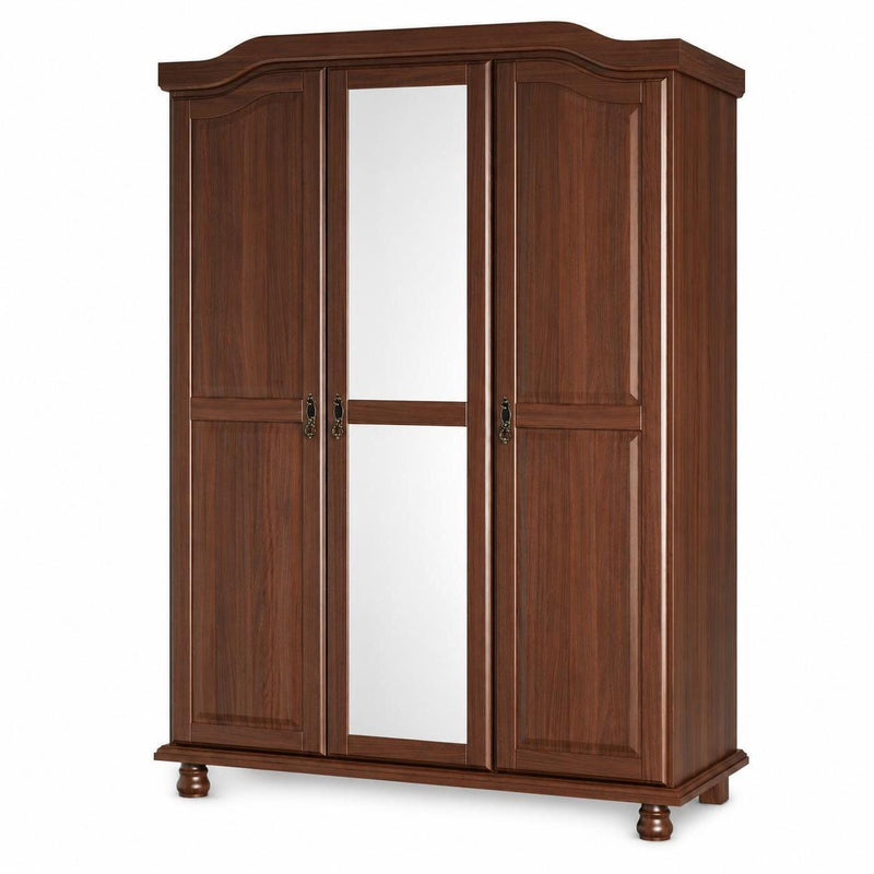 Solid Wood Mirrored Three Door Combo Dresser - Coffee