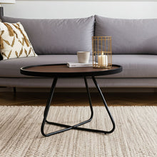 Load image into Gallery viewer, 28" Wood And Metal Round Cross Legs Coffee Table - Brown And Black
