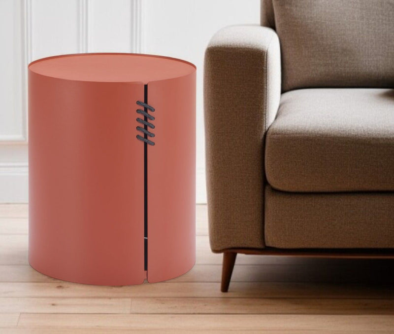 19" Aluminum Round Drum End Table - Brown