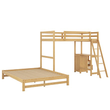 Load image into Gallery viewer, Twin over Full Bunk Bed with Built-in Desk and Three Drawers, Natural
