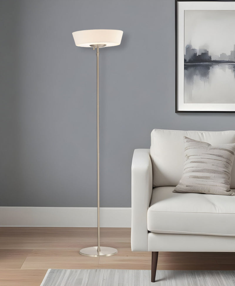 Brushed LED Torchiere Floor Lamp With Empire Shade - Silver White