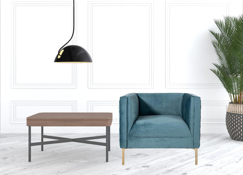 Woven Velvet Arm Chair - Teal And Gold