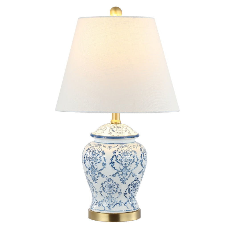 22" Urn Table Lamp With Empire Shade - White / Blue / Gold