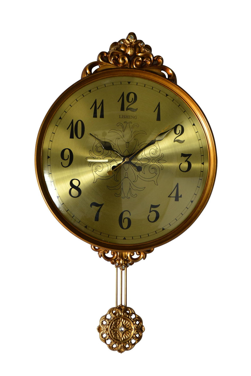 Silent Pendulum Ornate Round Wall Clock (626563) - Gold / Black