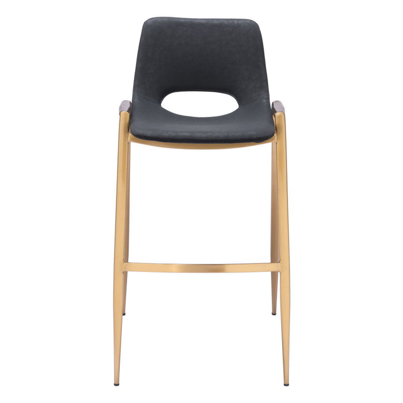 30" Faux Leather And Steel Low Back Bar Height Bar Chairs (Set of 2) - Black / Gold