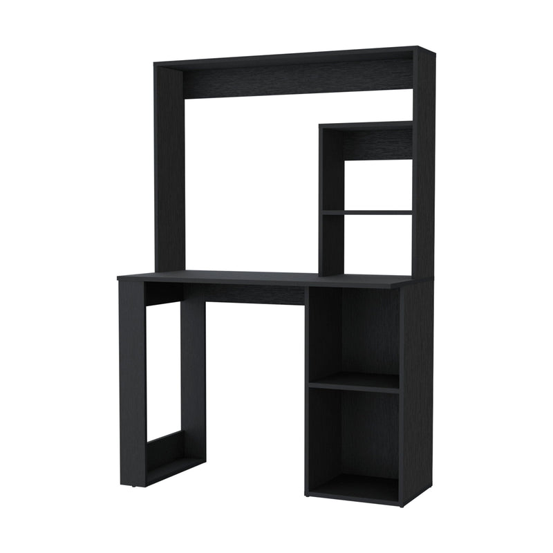 H-Shape Computer Desk With Hutch - Black