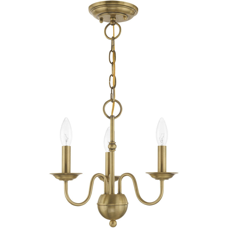 13" Three Light Dimmable Chandelier With Shades - Antiqued Brass
