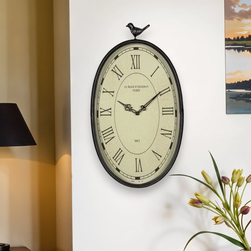 Oval Bird Analog Wall Clock - Gunmetal