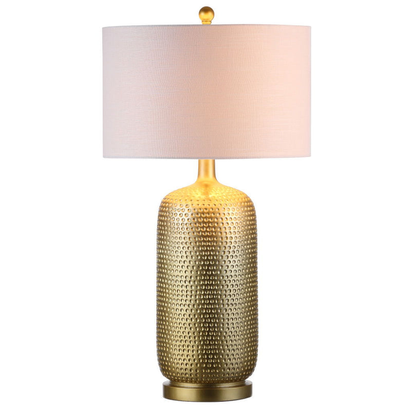 Round Table Lamp With Drum Shade - Gold