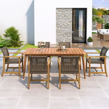 Load image into Gallery viewer, 7 Piece Patio Dining Set, Slatted Table &amp; 6 Chairs For Patio Garden - Mocha / Teak
