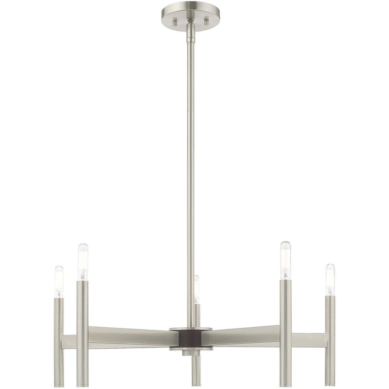 20'' Five Light Dimmable Chandelier With Shades - Nickel / Pearl Silver